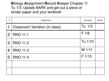 Biology Assignment Record Keeper Chapter 11