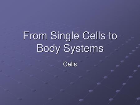 From Single Cells to Body Systems