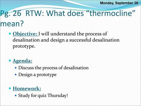 Pg. 26 RTW: What does “thermocline” mean?