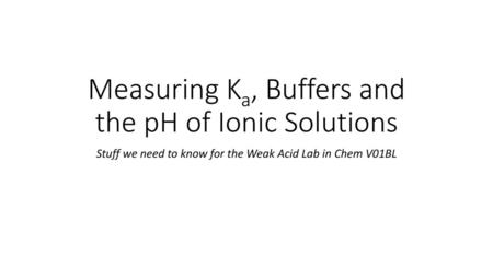 Measuring Ka, Buffers and the pH of Ionic Solutions