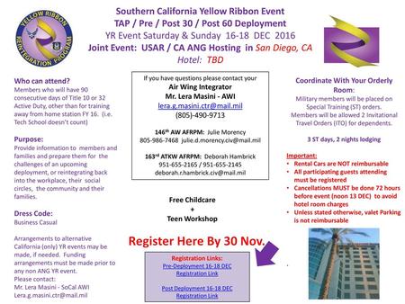 Register Here By 30 Nov. Southern California Yellow Ribbon Event