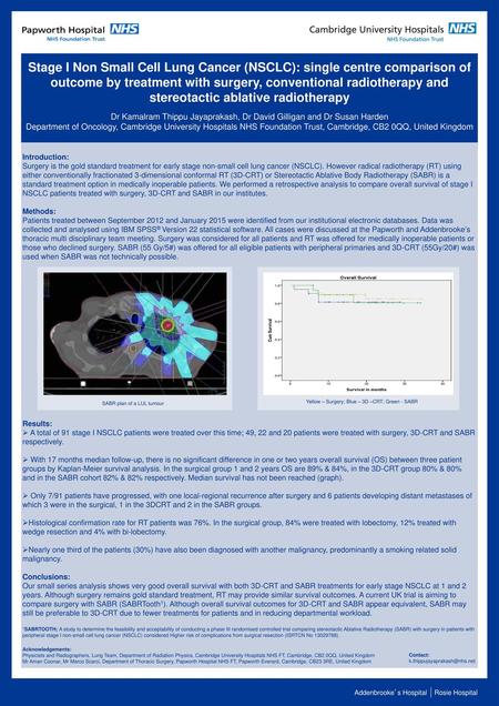 Stage I Non Small Cell Lung Cancer (NSCLC): single centre comparison of outcome by treatment with surgery, conventional radiotherapy and stereotactic ablative.