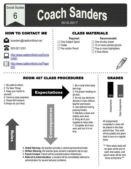 Coach Sanders 6 Expectations Consequences Rules Social Studies