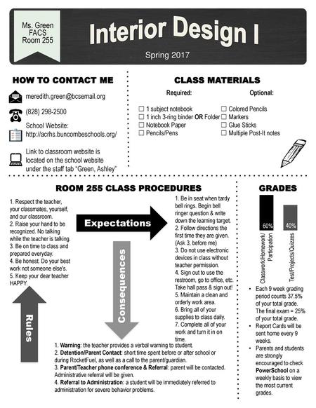 Interior Design I Expectations Consequences Rules Ms. Green FACS