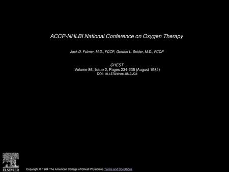 ACCP-NHLBI National Conference on Oxygen Therapy