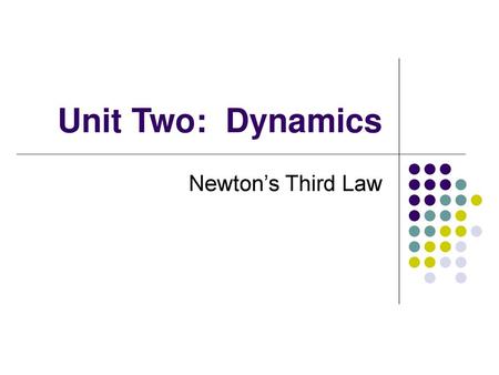 Unit Two: Dynamics Newton’s Third Law.