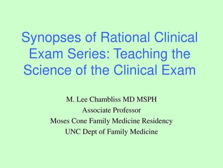 M. Lee Chambliss MD MSPH Associate Professor