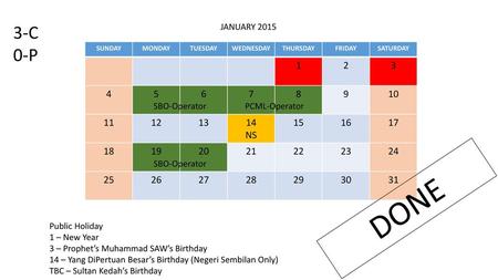 3-C 0-P JANUARY 2015 SUNDAY MONDAY TUESDAY WEDNESDAY THURSDAY FRIDAY