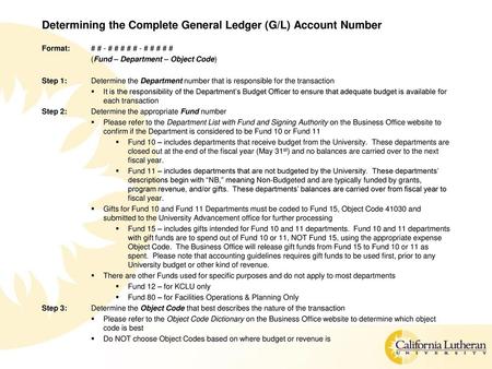 Determining the Complete General Ledger (G/L) Account Number