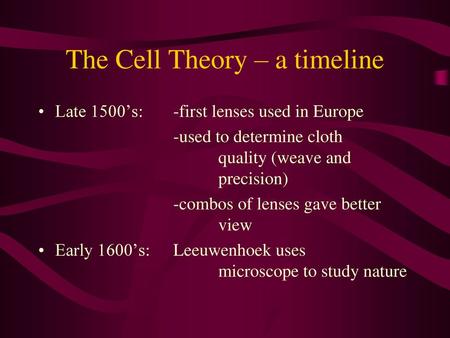 The Cell Theory – a timeline