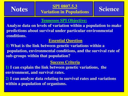 Variation in Populations Tennessee SPI Objective: