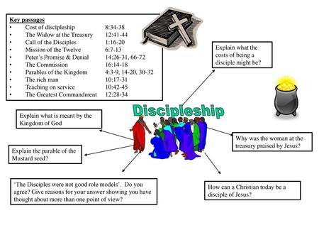 Discipleship Key passages Cost of discipleship 8:34-38