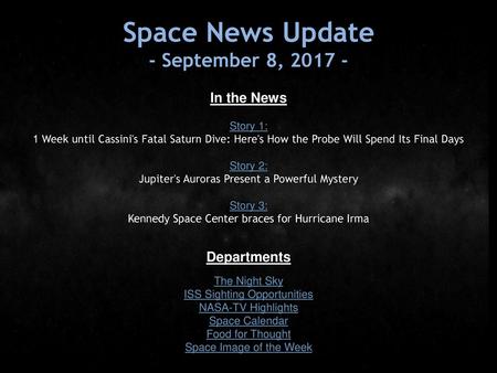 Space News Update - September 8, In the News Departments