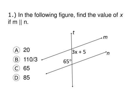 1.) In the following figure, find the value of x if m || n.