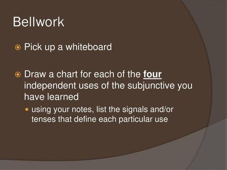 Bellwork Pick up a whiteboard