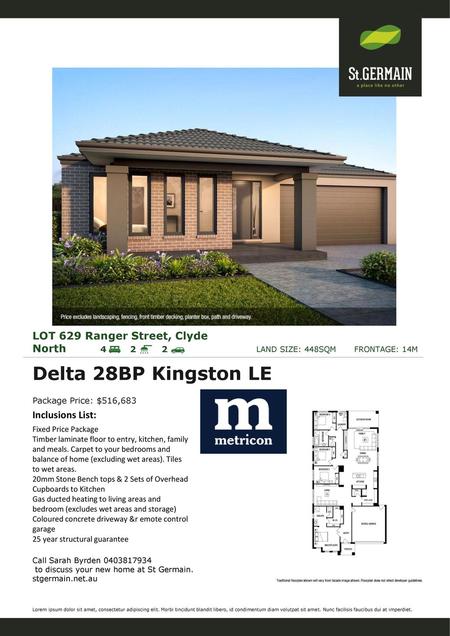 Delta 28BP Kingston LE LOT 629 Ranger Street, Clyde North