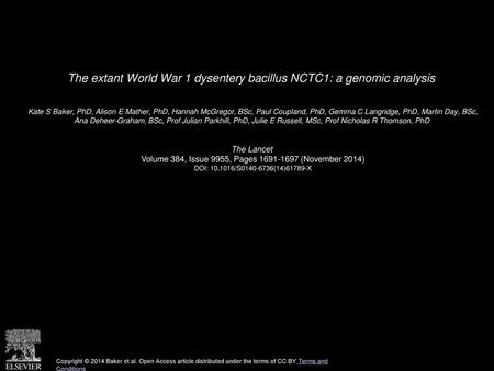 The extant World War 1 dysentery bacillus NCTC1: a genomic analysis