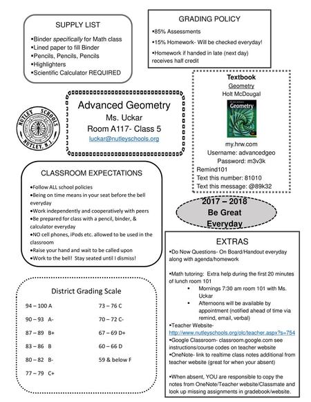 Advanced Geometry Ms. Uckar Room A117- Class – 2018