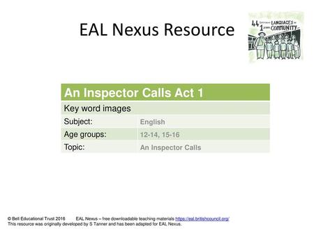 EAL Nexus Resource An Inspector Calls Act 1 Key word images Subject: