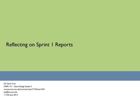 Reflecting on Sprint 1 Reports