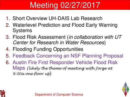 Meeting 02/27/2017 Short Overview UH-DAIS Lab Research