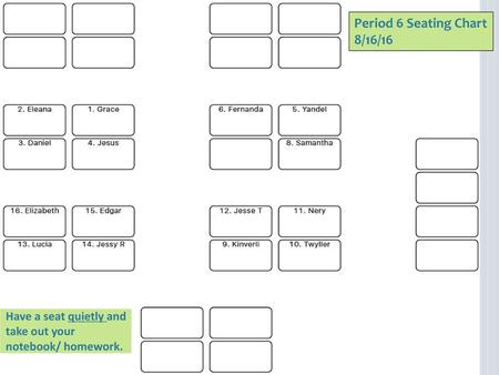 Period 6 Seating Chart 8/16/16