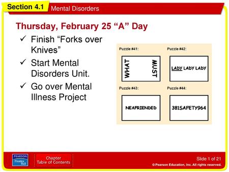 Thursday, February 25 “A” Day