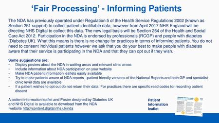 ‘Fair Processing’ - Informing Patients