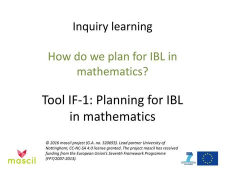 Tool IF-1: Planning for IBL in mathematics