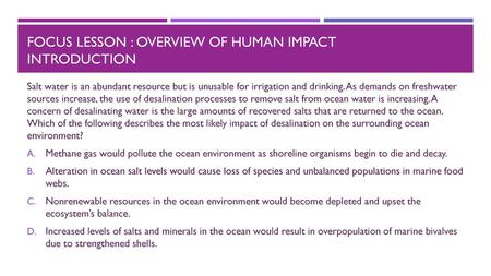 FOCUS LESSON : OVERVIEW OF Human Impact INTRODUCTION