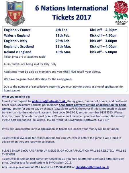 6 Nations International Tickets 2017