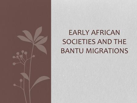 Early African Societies and the bantu migrations