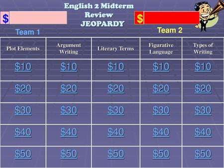 English 2 Midterm Review JEOPARDY