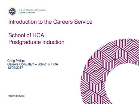 Introduction to the Careers Service School of HCA Postgraduate Induction Craig Phillips Careers Consultant – School of HCA 13/09/2017.