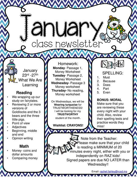 Homework: January 23rd -27th SPELLING: What We Are Learning Reading