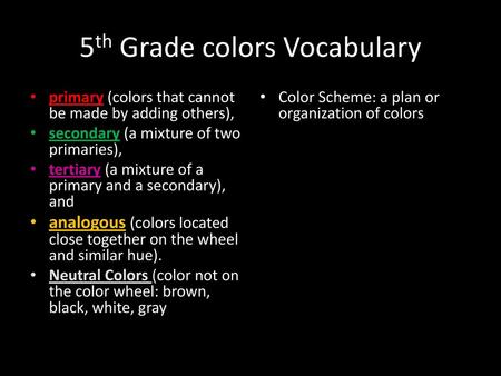 5th Grade colors Vocabulary