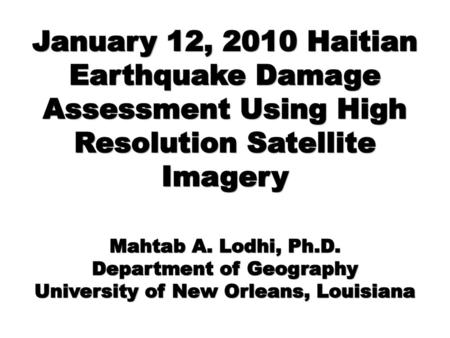 Department of Geography University of New Orleans, Louisiana