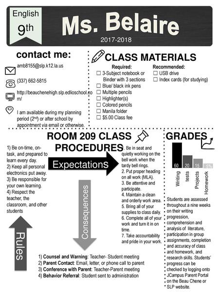 Ms. Belaire 9th Rules contact me: CLASS MATERIALS