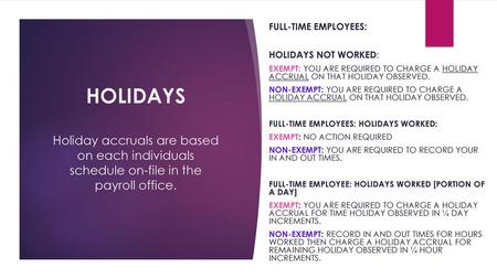 Full-Time Employees:   HOLIDAYS NOT WORKED: