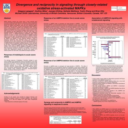 Divergence and reciprocity in signaling through closely-related oxidative stress-activated MAPKs Gregory Lampard*, Godfrey Miles*, Juergen Ehlting, Nathalie.