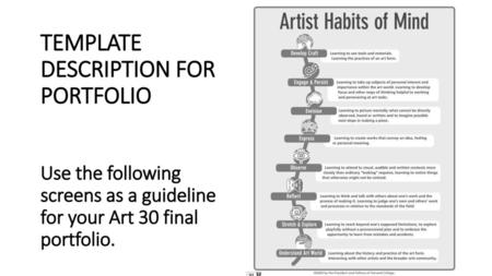 TEMPLATE DESCRIPTION FOR PORTFOLIO Use the following screens as a guideline for your Art 30 final portfolio.