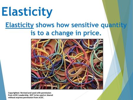 Elasticity shows how sensitive quantity is to a change in price.