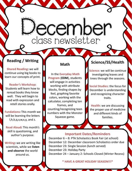 Important Dates/Reminders * HAVE A GREAT HOLIDAY SEASON!!!*