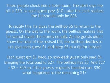 Three people check into a hotel room