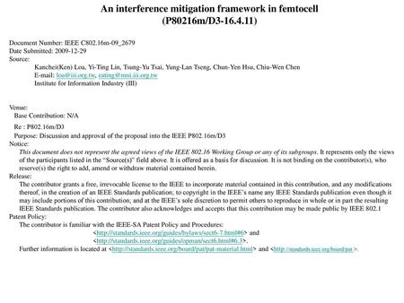 An interference mitigation framework in femtocell