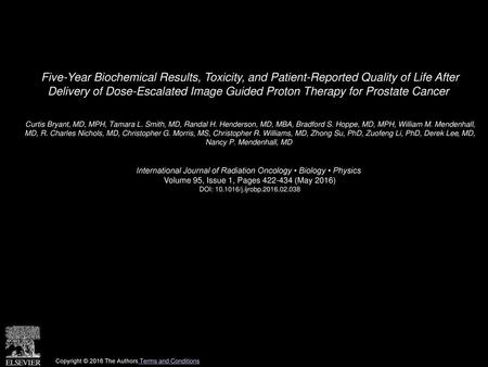 Five-Year Biochemical Results, Toxicity, and Patient-Reported Quality of Life After Delivery of Dose-Escalated Image Guided Proton Therapy for Prostate.