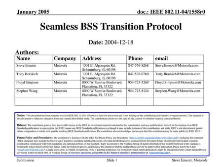 Seamless BSS Transition Protocol