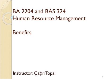 BA 2204 and BAS 324 Human Resource Management Benefits