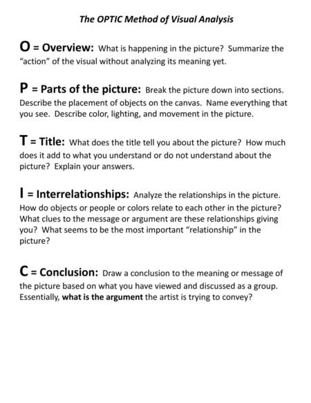 The OPTIC Method of Visual Analysis