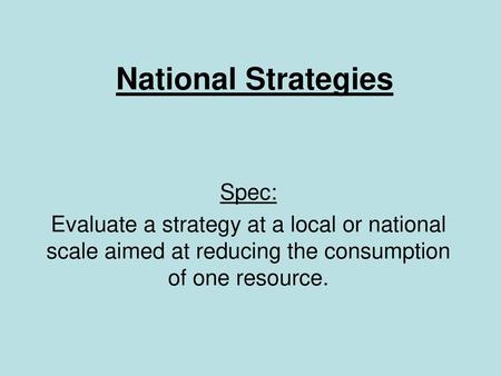 National Strategies Spec: